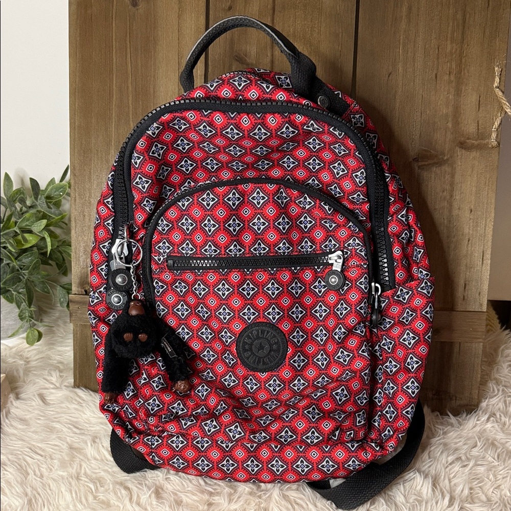 Kipling Red and Black Geometric Backpack